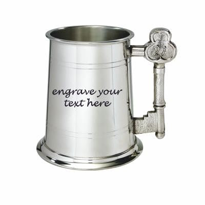 Wentworth Pewter Chope en étain avec poignée en forme de clé 21ème – avec gravure, A23821HENG