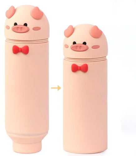 DBPBToU Federmäppchen Mädchen Jungen Kinder, Teleskopisch Mäppchen aus Silikon, 2-in-1 Federmappe Federtasche Schlamppermäppchen Pencil Case Etui Schule (Ferkel)