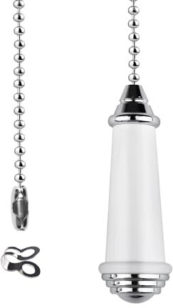 TXErfolg Pull Chain Extension with Ball Chain 85cm Length 8cm - Bathroom Light Pull Cord Handle Chrome for Toilet Ceiling Fan Switch (White)