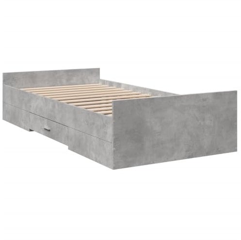 vidaXL Bettgestell, Bett mit Schubladen, Bettrahmen mit Sperrholzlatten, Einzelbett für Schlafzimmer, Schubladenbett, Betongrau 90x190cm Holzwerkstoff