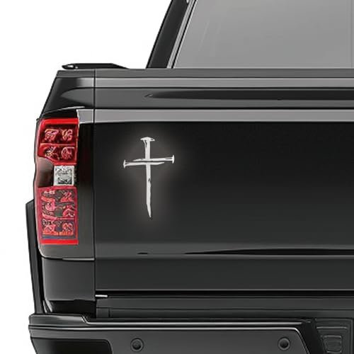 GRITKULTURE Kreuz der Nägel, christlicher Vinyl-Aufkleber für Autos, LKWs, Laptops, Jesus Christus, religiös, Fenster-Aufkleber (reflektierendes Silber)