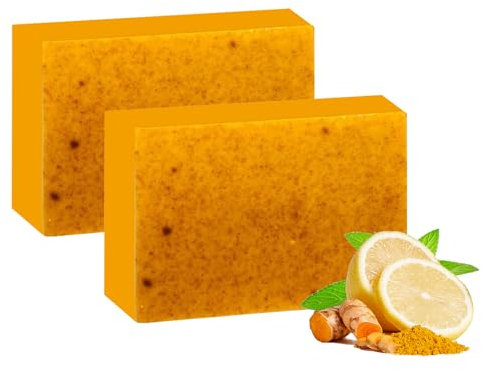 Katyjun 2 Stück Kurkuma Seife Seifenstück, Kojic Acid Turmeric Brightening Soap
