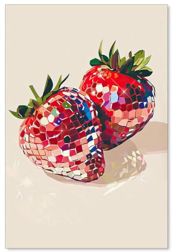 ZDRCLGY Funky Strawberry Disco Wandkunst Kokette Rot Discokugel Poster Obst Wanddekoration Trendy adrette Bilddrucke für Mädchenzimmer Wanddekoration 40,6 x 61 cm ungerahmt