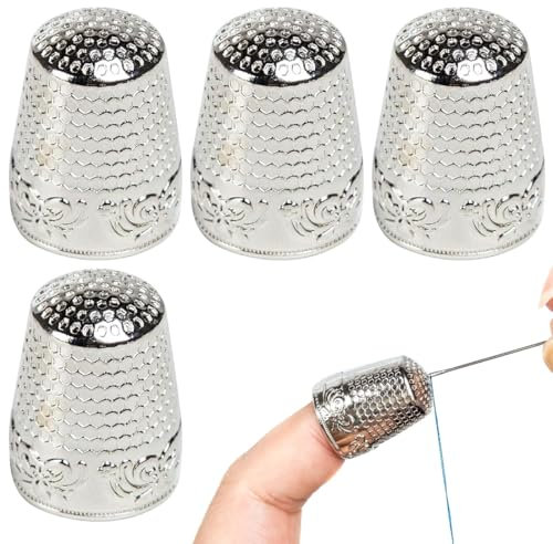 OIGWBPH 4 Stück, stabile Metall-Nähhüte mit kleinen Kerben, Metall-Fingerschutz, DIY-Näh-Fingerschutz, Vintage-Näh-Fingerhut, Fingerhut, Nähzubehör, Basteln für Stickereien