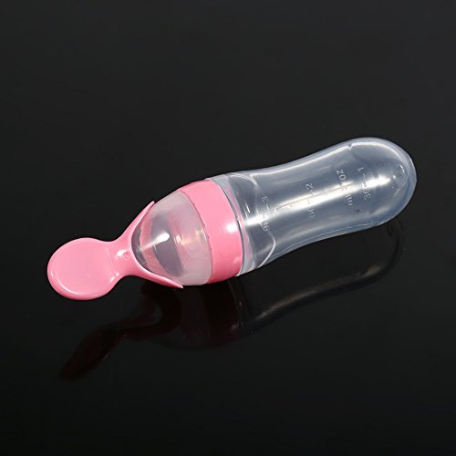 Biberon in Silicone con Cucchiaio Alimentatore per Cereali Freschi (PINK)