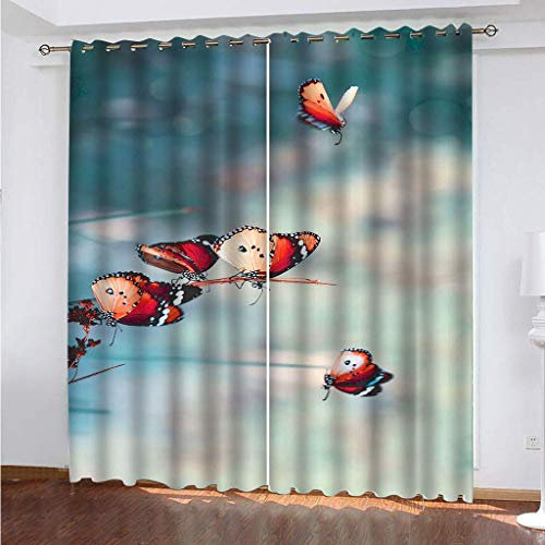 Vorhänge Schlafzimmer Blickdicht Gardinen 3D Hd Druck Roter Tierschmetterling Muster Verdunkelungsvorhang Ösenschal 2 Stücke 270X300cm (HxB) Wohnzimmer Thermovorhang Fensterdekoration