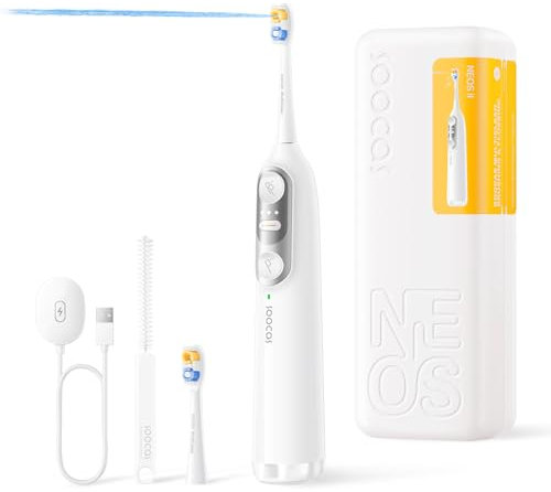Soocas NEOS II – Elektrische Zahnbürste mit Munddusche & Schallzahnbürste in einem, kabellos & tragbar, ideal für Reisen, entfernt bis zu 100 % der Plaque, Perlmuttweiß