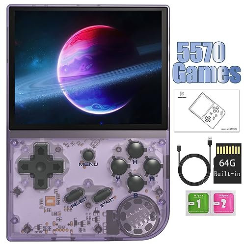 RG35XX 2024 Retro Handheld Game Console Linux System HD and TV Output 3.5 Inch IPS Screen 64G TF Card 5500+ Classic Games 2600mAh Battery (RG35XX-Purple)