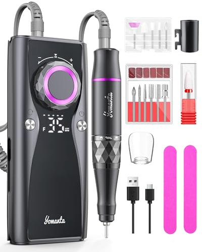 yomanta Nagelfräser Professionell set 45000 RPM Tragbare Elektrische Nagelfräser 10H+Batterielebensdauer Wiederaufladbar Nagelfräser für Gelnägel, LCD-Anzeige Einstellbare Drehrichtung