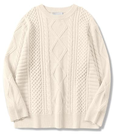 Womens Oversized Sweaters Crewneck Long Sleeve Casual Loose Pullover Sweater Cable Knit Vintage Tops, Apricot, XL