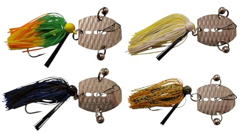 Chatterbait von Twin-Turner®, Set 4 St., Köderherstellung seit 2004, Kunstköder, Spinnköder, Blinker, Angelköder für Forelle u.v mehr (4 mal - Oberfläche strukturiert - Jig-Kopf mit Rasseln)