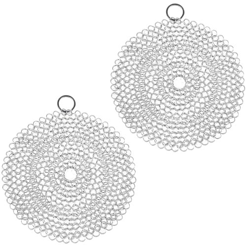 IKOPFLN Gusseisenreiniger für Dutch Oven, 2 Gusseisenreiniger aus Edelstahl 304 zum Reinigen von Gusseisenpfanne Oder Woks und mehr, Dutch Oven Zubehör anderen Utensilien,Gusseisen reiniger, 4 Zoll