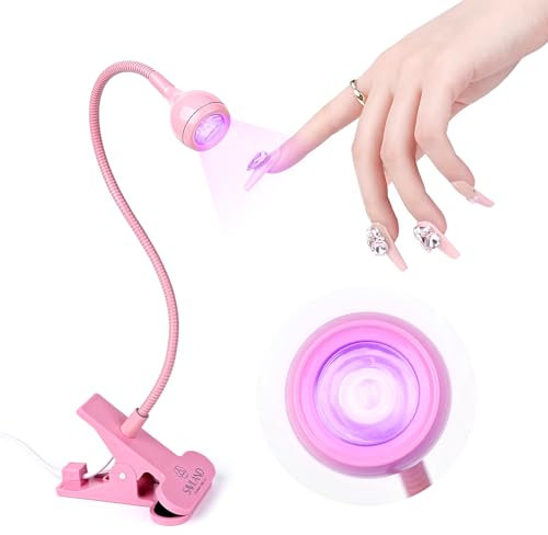 Saviland U V Nail Lamp – Mini PINK Lights LED Mini Nail Lamp with Securing Clip Rotatable Nail Dryer Nail Art LED U V Light for Nails (3W) for Curing Gel Polish U V Nail Gels Manicure, Gift for women