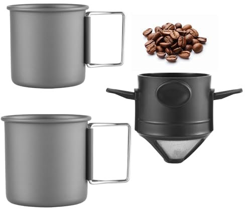 Pour Over Coffee Maker Set Portable Aluminum Travel Coffee Mug Set 450ml 250ml Metal Cups Set w/Filters Handle Small Coffee Makers Camping
