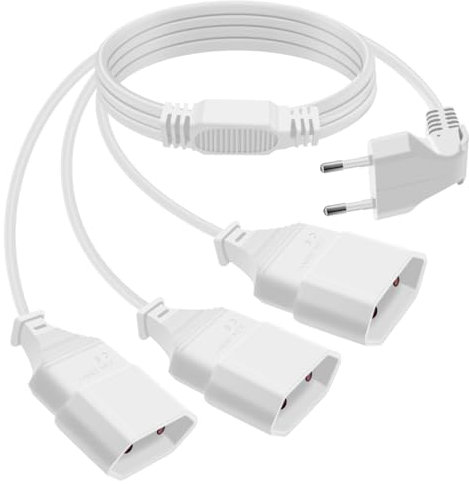 HuaLiSiJi Eurostecker 3 auf 1 Verlängerungskabel Eurostecker 90 Grad Eurostecker Verteiler 3fach Verlängerungskabel Flach Auf Rund 2,5A 250V, für Haushaltsgeräte TV (Weiß, 1.5m)
