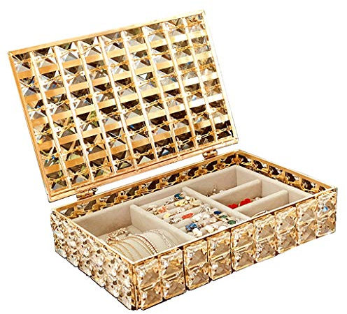 GSZCCZS Joyero Joyero de Cristal Caja de Almacenamiento de Joyas Doradas Collar Pendientes Aretes Joyero pequeño Organizador de Joyas Estuche de joyería para Mujer Organizador de Joyas