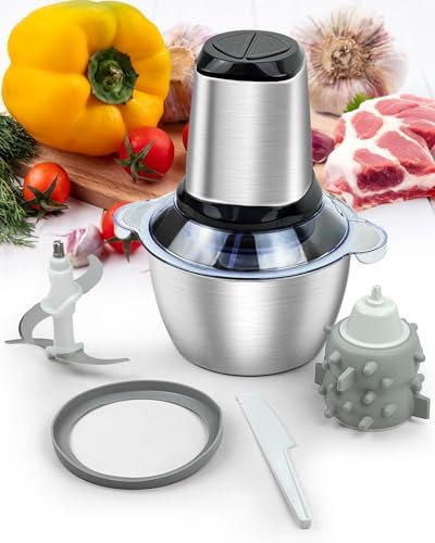 Mini Food Chopper 350W, Electric Food Processor with 2L Stainless Steel Bowl, Garlic Peeler, 4 Bi-Level Blades, 2 Speeds Settings Meat Grinder Chopper for Meat, Baby Food, Onion, Vegetables, Fruits