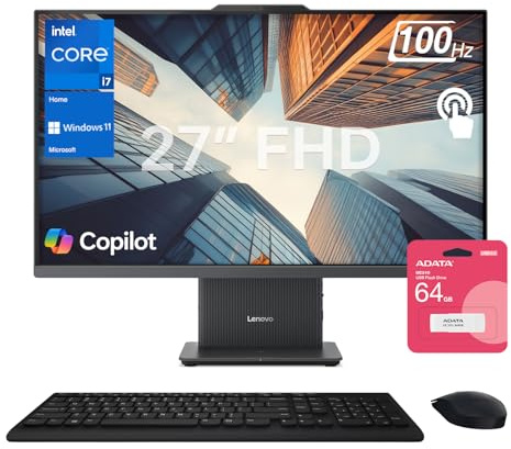 Lenovo IdeaCentre 27 AIO Desktop, FHD 100Hz Touchscreen, Intel Core i7-13620H, 16GB DDR5 RAM, 2TB SSD, Wireless Charging Pad, Wireless KB & M, Wi-Fi 6, W11H, Bundle with ADATA 64GB USB Flash Drive