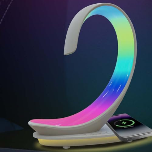 AoLa LED Nachttischlampe mit Ladefunktion, 10W Kabellos Ladegerät Atmosphäre Lampe mit Gibt 9 RGB Lichtmodi Bluetooth-Lautsprecher Tischlampe mit Musiksynchronisierung Dimmbar Nachtlicht