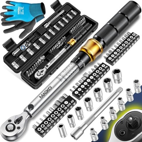 ONEVAN Juego de llave dinamometrica, 1/4 (5-25 Nm), 3/8 (10-60 Nm) y 1/2 (40-220 Nm), ±3% alta precisión, bicicleta moto coche chave dinamométrica set incluye enchufe, bujías, puntas y extensión