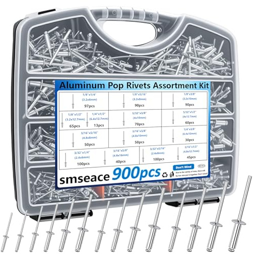 smseace 1500Pcs Pop Rivets with Washers Assortment Kit Packed in Handheld Box 14-Sizes (3/32 inch1/8 inch5/32 inch3/16 inch1/4 inch) Assorted Blind Rivets for Metal,Furniture,Automotive,Instrument