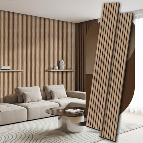 2 Pack Wood Panels for Wall, 106.3 × 11 Wood Slat Acoustic Panels for Wall, Soundproof Panels, 3D Fluted Panels for Interior Wall Decor (Natural Walnut)