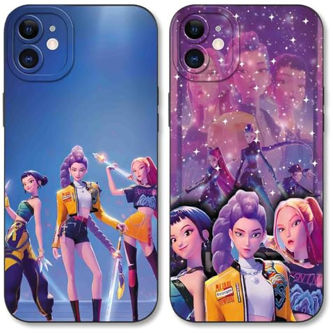 TBNMBGY 2 Stück Handyhülle für iPhone 11 6,1 Hülle, Silikon Weiche TPU Schutzhülle mit Kpop Hunters Idol Zoey Rumi Mira Cartoon Character Muster Fallschutz Kameraschutz Mädchen Case,Schwarz
