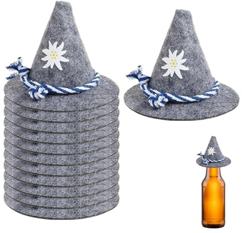 LUMOOM 12 Stück Oktoberfest Deko, Mini Trachtenhut Tischdeko, Streudeko mit Blau-Weiße Kordel, Seppelhut Klein Filzhut für Tischdeko Bayrische Dekoration Bayern