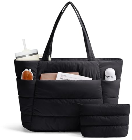 Narwey Tote Bags for Women, Work Laptop Bags with Zip for Women, Ladies Handbags & Shoulder Bags with Makeup Pouch, Puffer Teacher School Hand Bag for College Shopping Travel Gym Beach