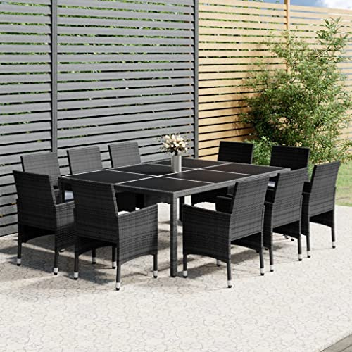 KKHOMEI Gartenmöbel Set 10 Stühle mit Tisch Terrassenmöbel Außen Sitzgruppe Outdoor 10 Personen Gartengarnitur Wetterfest Garten Essgruppe Rattan Grau-J79