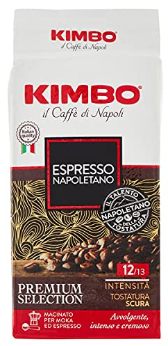 Kimbo, Espresso Napoletano, 250 gr Gemahlenes Kaffeepulver, Intensiver und Cremiger Kaffee, Intensität 12/13, Dunkle Röstung, Ideal für Moka