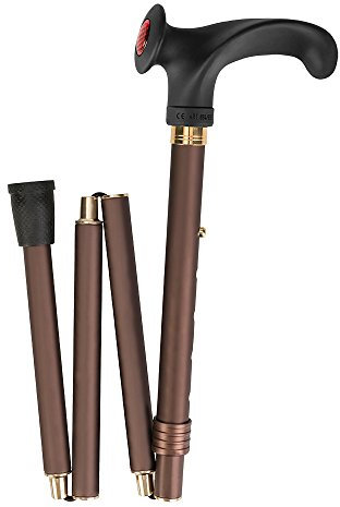 Faltbarer Leichtmetallstock in bronze mit Anatomischem Griff in schwarz mit Softtouch-Oberfläche für links