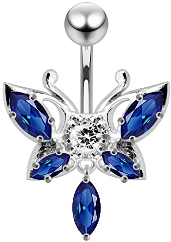Monster Piercing Dunkel Blau Kristall Stein Trendy Schmetterling Design Sterling Silber Bauch Bars Piercing