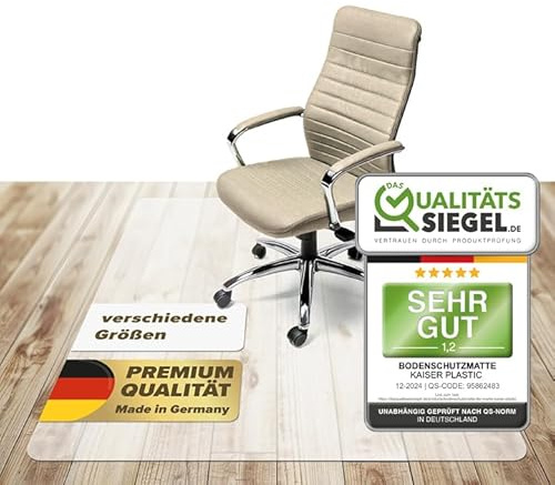 KAISER plastic® Bodenschutzmatte transparent 115 x 135 cm für Hartboden - Schreibtischunterlage durchsichtig - Schreibtischstuhlunterlage rutschfest - Schutzmatte Bürostuhl - Stuhlunterlage