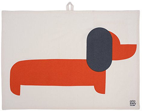 Orla Kiely | Set of 2 Teatowels in Persimmon | Dachshund Design | Includes Hanging Loop | 100% Cotton