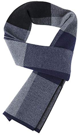WANYING 6% Wolle Herren Strickschal Gestrickter Schal Einfach Schick Gentleman für Winter Herbst - 180 * 30 cm Kariert Dunkelblau Grau Schwarz
