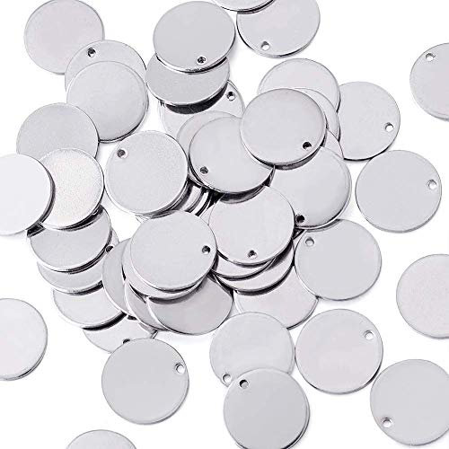 PandaHall 50 piezas de acero inoxidable plano redondo estampado en blanco etiqueta colgantes 23x1mm Metal etiquetas en blanco encantos para fabricación de joyas DIY