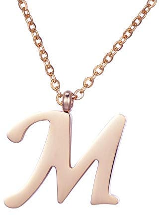 Morella Damen Halskette mit Buchstabe M Anhänger Edelstahl Rosegold in Schmuckbeutel