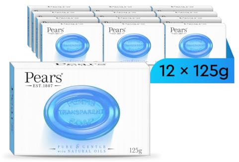 Pears Pure & Gentle Transparente Seifenstücke mit Minzextrakten - Erfrischende Reinigung & kühlendes Gefühl, Tägliche Anwendung für Gesicht & Körper, Alle Hauttypen, Männer & Frauen - 12er Pack, 125g