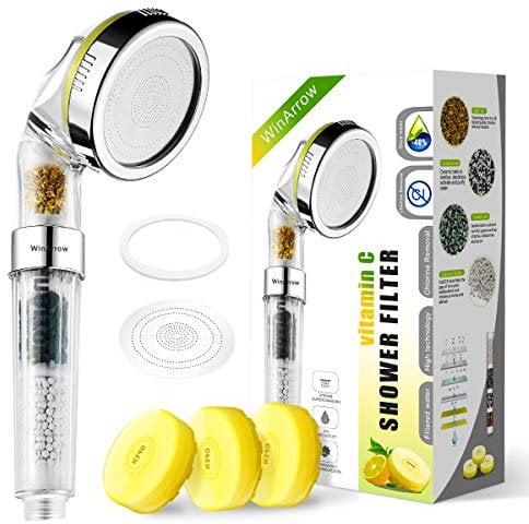 WinArrow Duschkopf Handbrause mit Filter, Vitamin C Ionen KDF55 Handbrause Filter Entfernt Chlor Fluor, Weiches Wasser mit 80mm Rostfreier Mikroporöser Platte Hochdruck Wassereinsparung