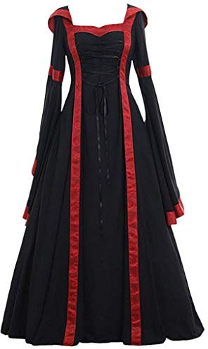 Routinfly Damen Kleid Lange Mittelalter Kleid Cosplay Dress Kleidung Große Größen Renaissance Kostüm Einfarbig Trompete Ärmel Prinzessin Kleid S-5XL