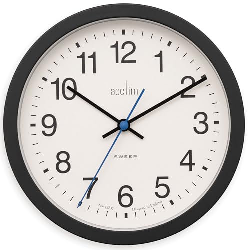 Acctim Bromham Non Ticking Sweep Seconds Hand Wall Clock 20cm Diameter (Black)