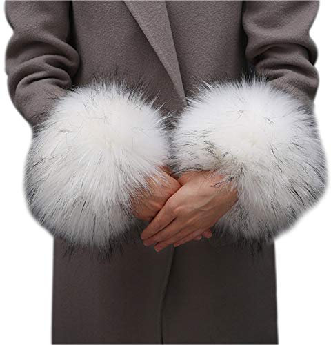 Asudaro Frauen Mädchen Herbst Winter Fell Pelz Armstulpen Stulpen Manschetten Fellstulpen Handschuhe Armband Pulswärmer Kunstfell Handschuhe Ärmel Manschette Bekleidungszubehör