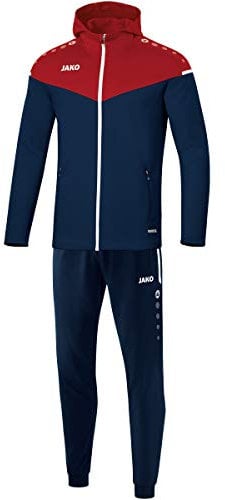 JAKO Herren Trainingsanzug Polyester Champ 2.0 mit Kapuze, Marine/Chilirot, 4XL