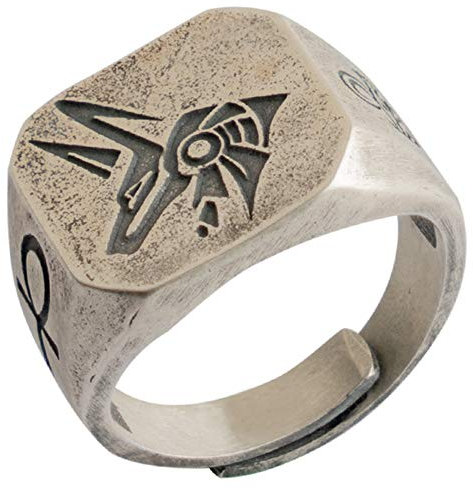 Vintage 925 Sterling Silber ägyptischer Gott des Todes Pharao Wache Anubis Ring Graviert das Auge von RA und Ankh Kreuz für Herren Damen Offen Verstellbar