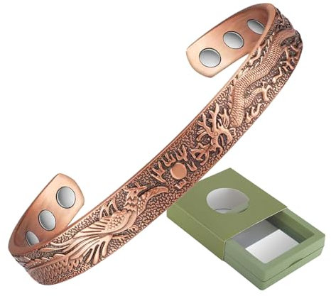 Herren und Frauen Retro Drachen und Phönix Armbänder Rot Kupfer Magnet Armband Magnetarmband Energie Rot Kupfer Armband
