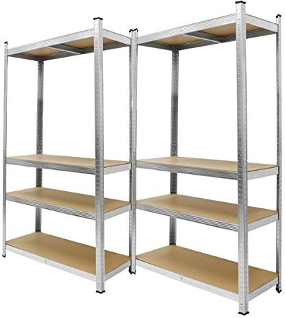 ECD Germany 2x Werkstattregal Schwerlastregal 160x80x40cm bis 320kg belastbar verzinktes Metall 4 MDF-Platten höhenverstellbar Lagerregal Steckregal Kellerregal Garagenregal Metallregal Regal Werkbank