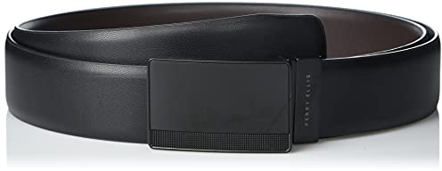 Perry Ellis Men's Reversible Leather Belt With Black Pattern Plaque, Blk20, 34