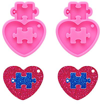 Nifocc - Portachiavi a forma di cuore, in silicone, con puzzle, in resina epossidica, con foro per fai da te, 2 pezzi