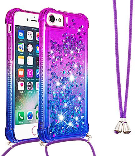 Hkess Handykette Handyhülle für iPhone 6 / 6S, Hülle Quicksand Gradient Glitzer mit Kette Band, Glitzer Flüssig Bewegende Treibsand TPU Silikon Cover, Handykordel Case mit Kordel Umhängenband